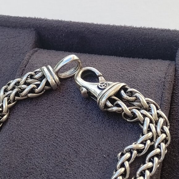 David Yurman Large Albion Double Wheat Chain Bracelet With Gold Chalcedony Stone - Picture 6 of 7